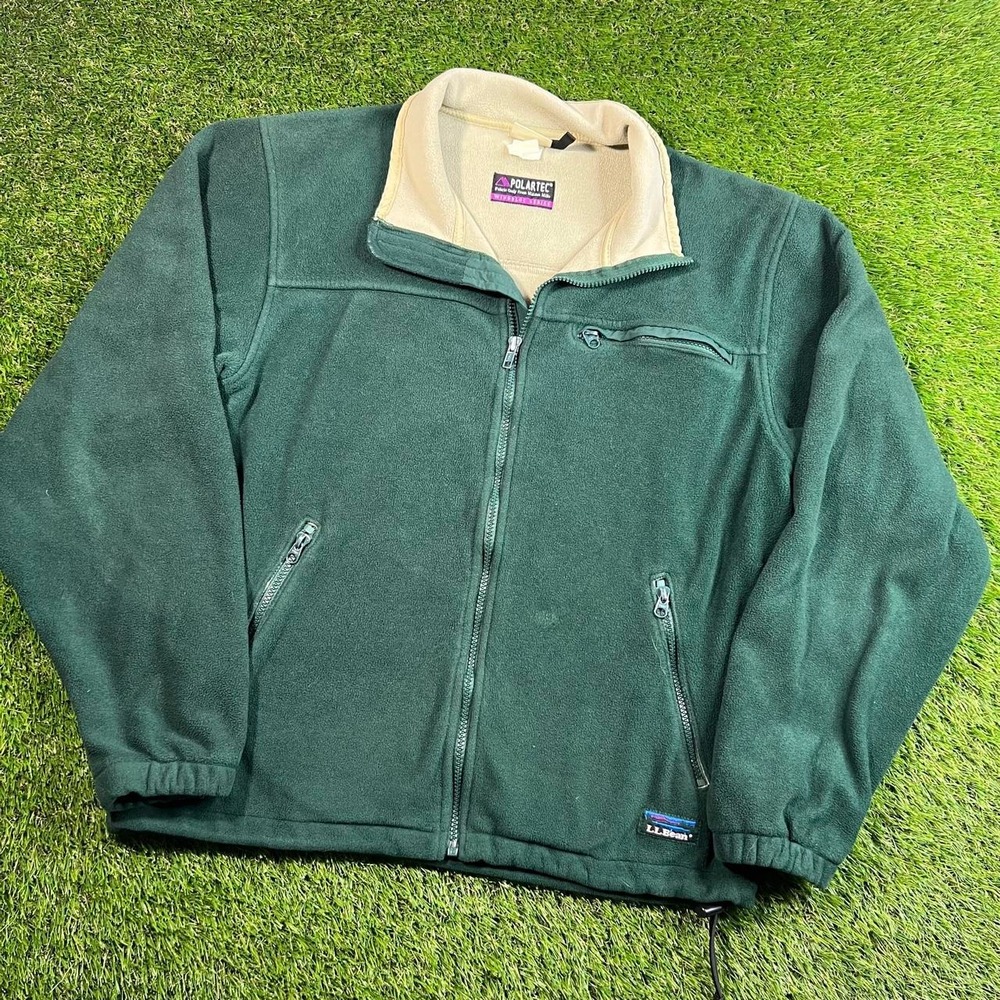 1990s L.L.Bean Polartec Windbloc Fleece Jacket Green Full Zip Outdoor Medium M